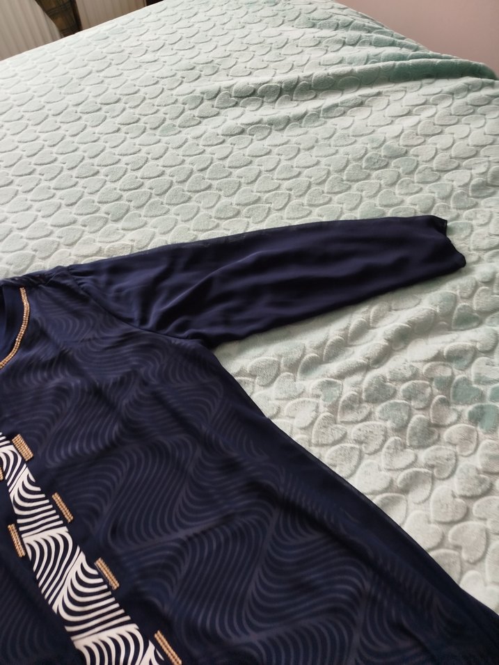 Uzun Kollu Düğmeli Mavi Desenli Elbise - Görsel 4