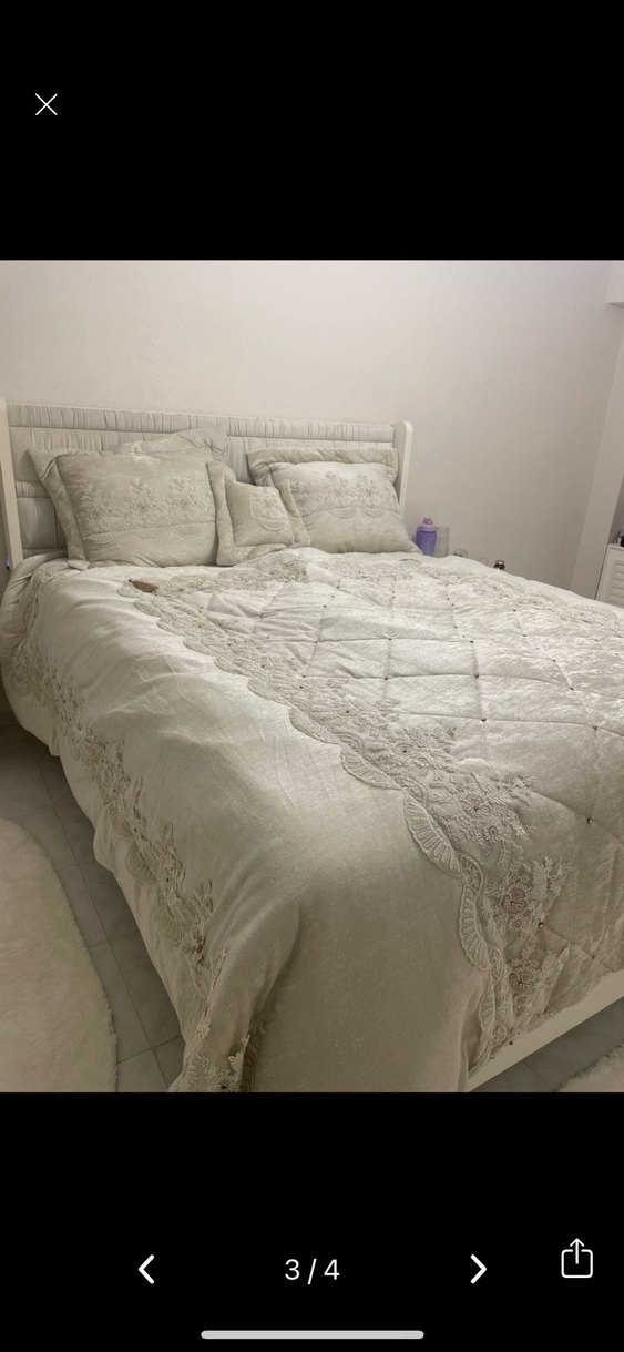 Nakışlı Krem Yatak Örtüsü Seti - Görsel 3