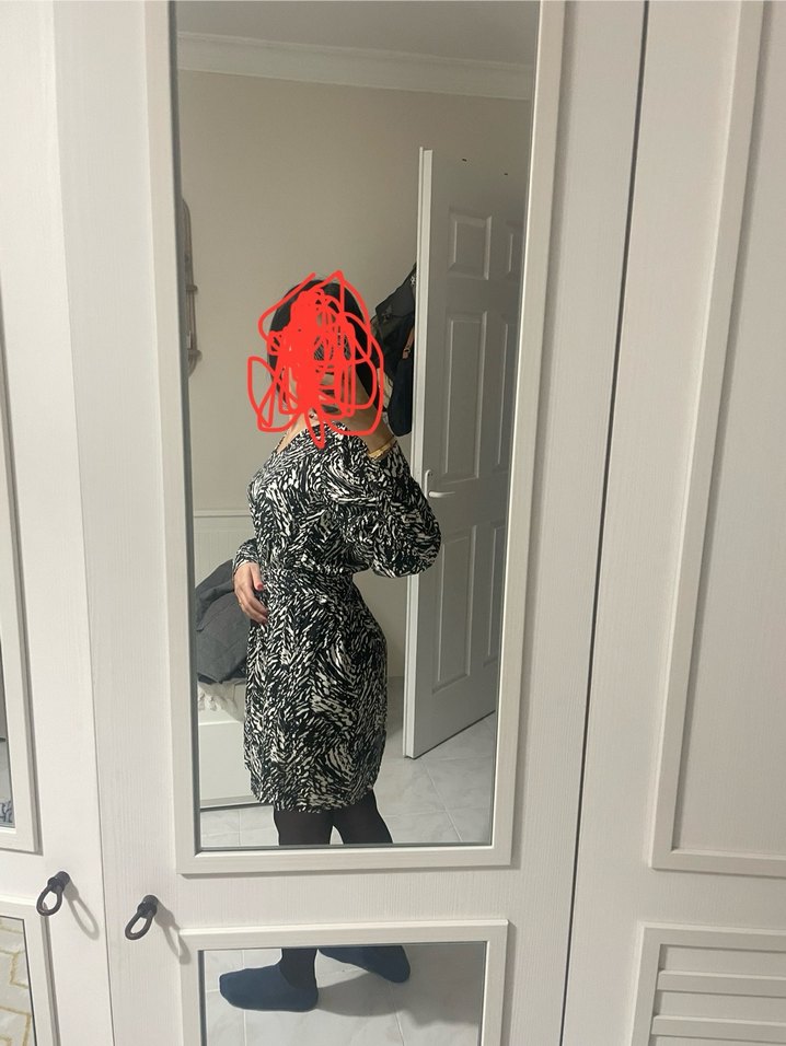 Zebra Desenli Midi Kadın Elbise - Görsel 3