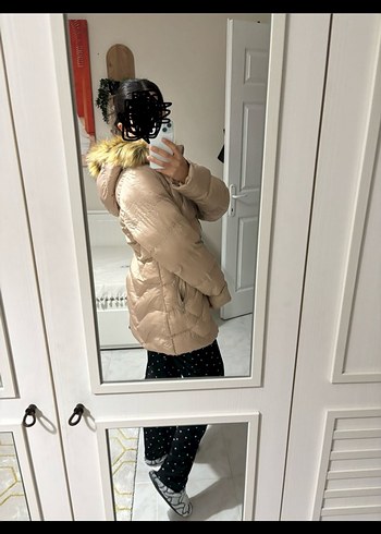 Bej Kadın Midi Kışlık Mont - Görsel 3