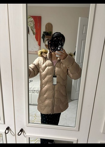 Bej Kadın Midi Kışlık Mont - Görsel 2