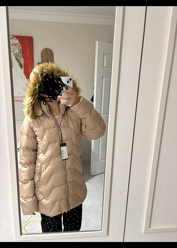 Bej Kadın Midi Kışlık Mont - Görsel 4