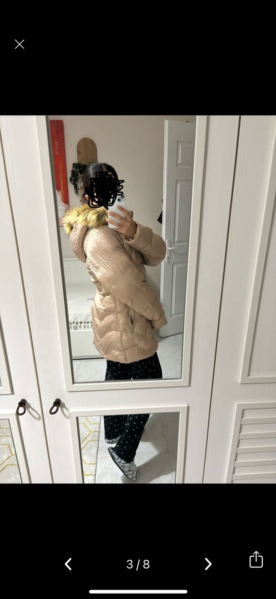 Bej Kadın Midi Kışlık Mont - Görsel 3