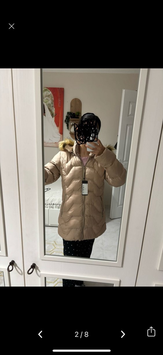 Bej Kadın Midi Kışlık Mont - Görsel 2