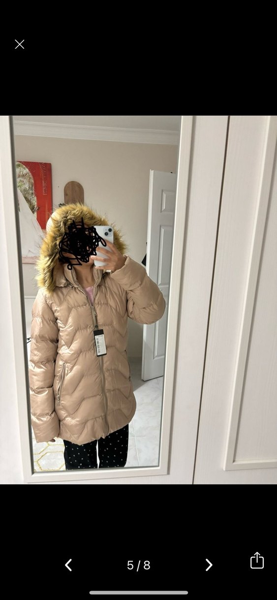 Bej Kadın Midi Kışlık Mont - Görsel 4