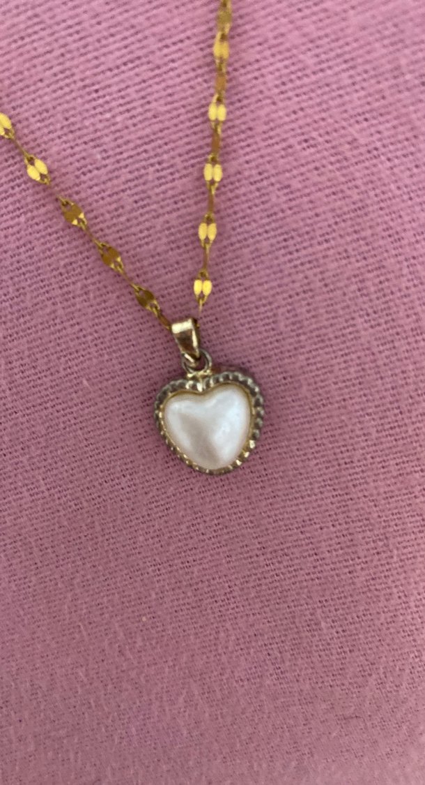 İnci Kalp Uçlu Zincir Detaylı Kolye - Görsel 2