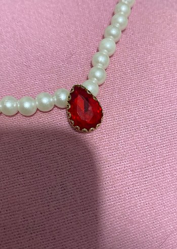 Kırmızı Taşlı Boncuklu Midi Kolye - Görsel 2