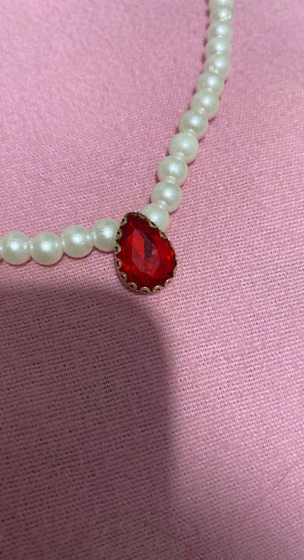 Kırmızı Taşlı Boncuklu Midi Kolye - Görsel 2