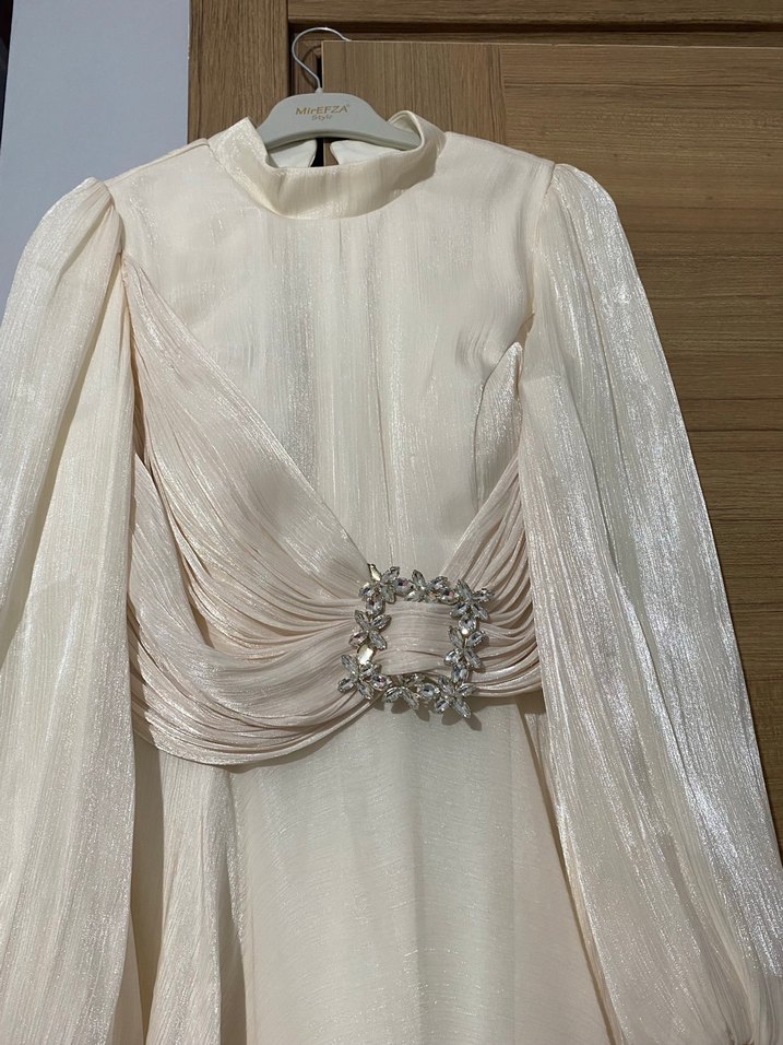 Beyaz Uzun Abiye Elbise - Görsel 5