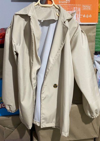 Düğmeli Beyaz Midi Kadın Trençkot - Görsel 2