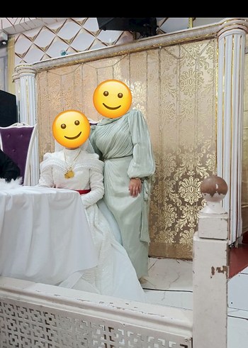 yeşil Drapeli Uzun Kollu Abiye Elbise - Görsel 2