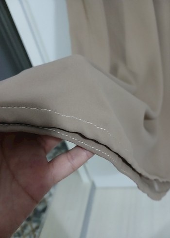 Bej Uzun Kollu Rahat Kesim Elbise - Görsel 4