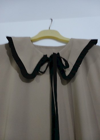 Bej Uzun Kollu Rahat Kesim Elbise - Görsel 2