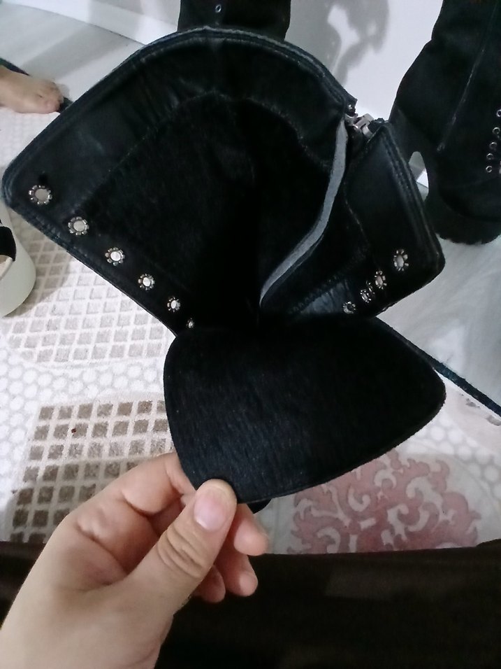 Siyah Süet Platform Topuklu Gotik Kadın Bot - Görsel 2