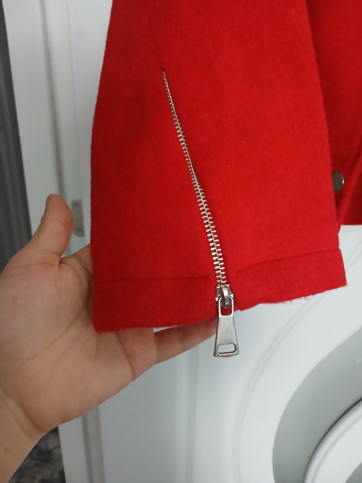 Kırmızı Fermuarlı Kadın Biker Ceket - Görsel 3