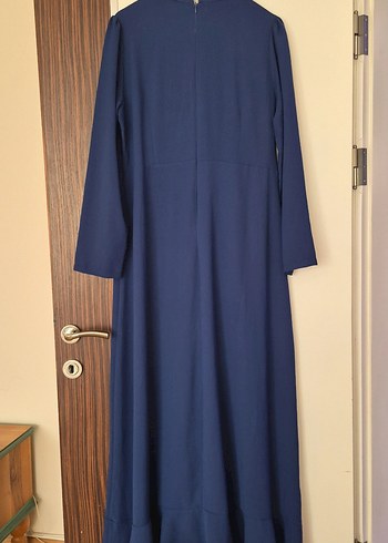 Lacivert Drapeli Uzun Kollu Uzun Elbise - Görsel 2