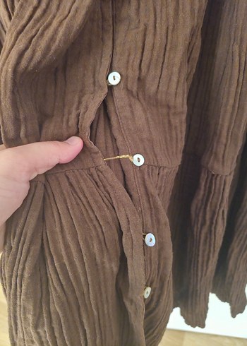 Kadın Kahverengi Uzun Keten Elbise - Görsel 2