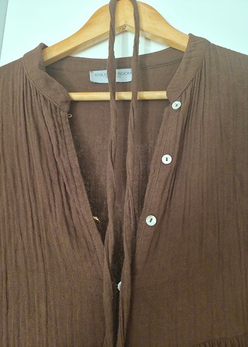 Kadın Kahverengi Uzun Keten Elbise - Görsel 3