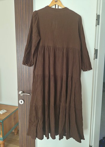 Kadın Kahverengi Uzun Keten Elbise - Görsel 4