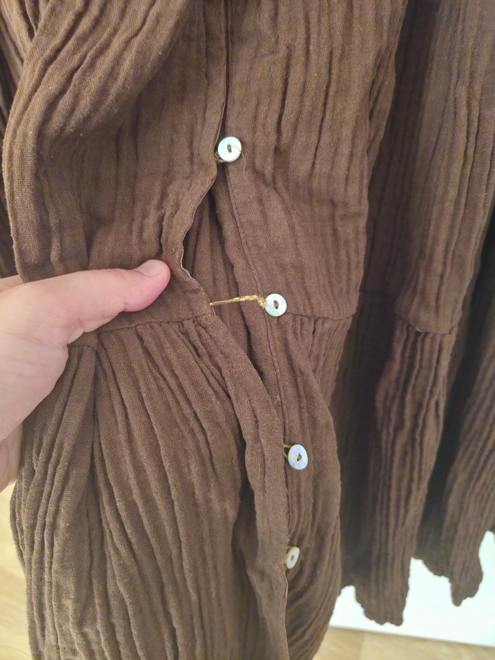 Kadın Kahverengi Uzun Keten Elbise - Görsel 2