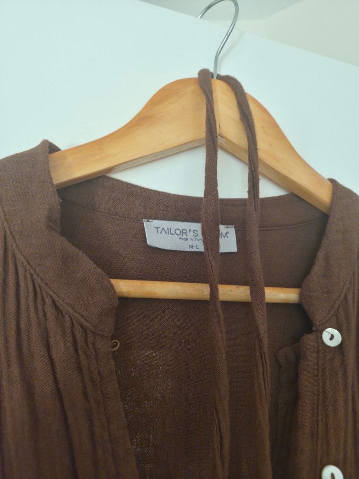 Kadın Kahverengi Uzun Keten Elbise - Görsel 5