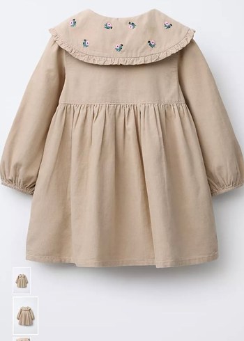 Zara Orjinal Nakışlı Bej Uzun Kollu Kız Elbise - Görsel 2