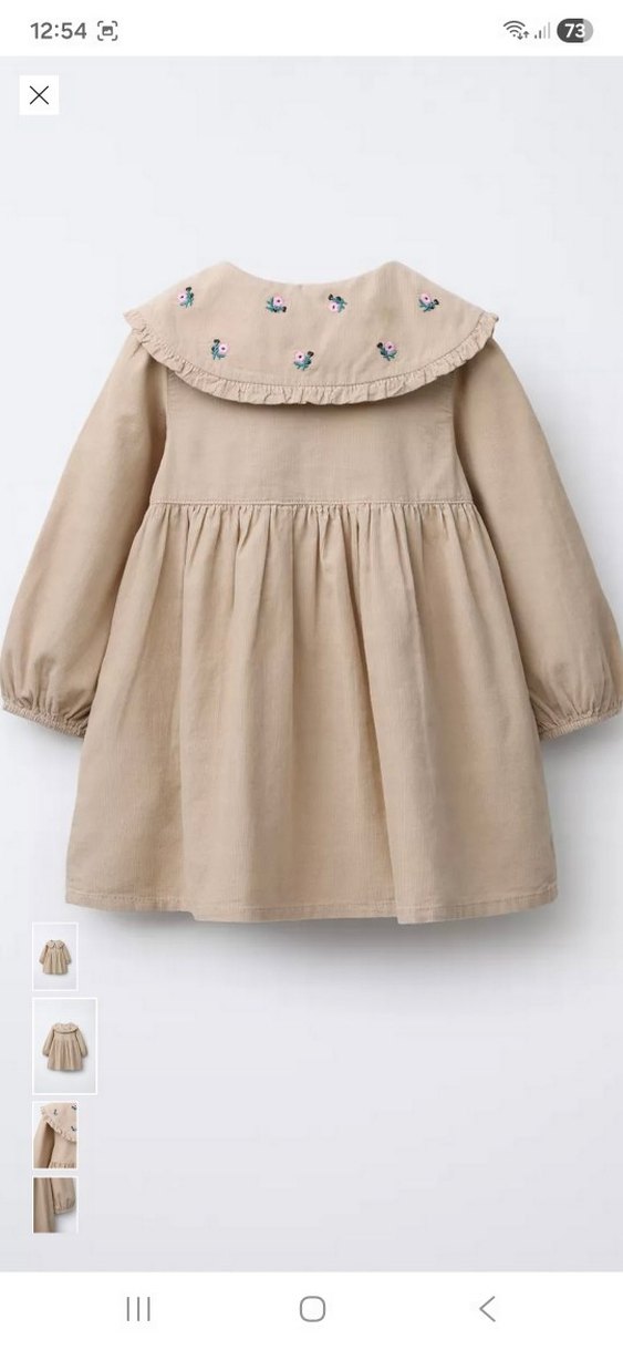 Zara Orjinal Nakışlı Bej Uzun Kollu Kız Elbise - Görsel 2