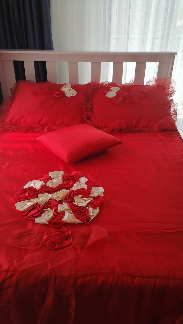 İşlemeli Parlak Kırmızı Yatak Örtüsü - Görsel 2