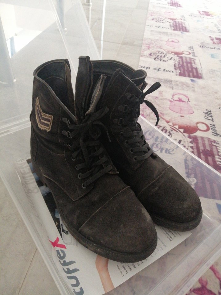 Koyu kahve siyah arası Süet Kamuflaj Desenli Erkek Bot - Görsel 2