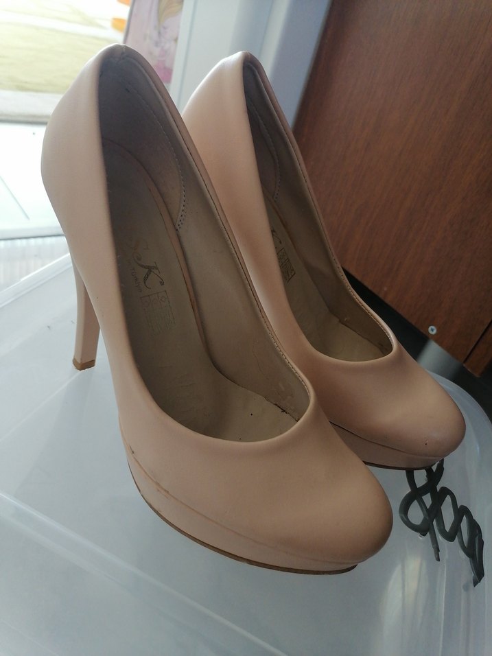 Bej Kadın Kalın Topuklu Stiletto - Görsel 3