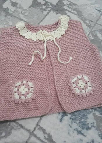 Kız Çocuk Pembe Nakışlı Triko yelek etek Takımı sipariş alınır - Görsel 3