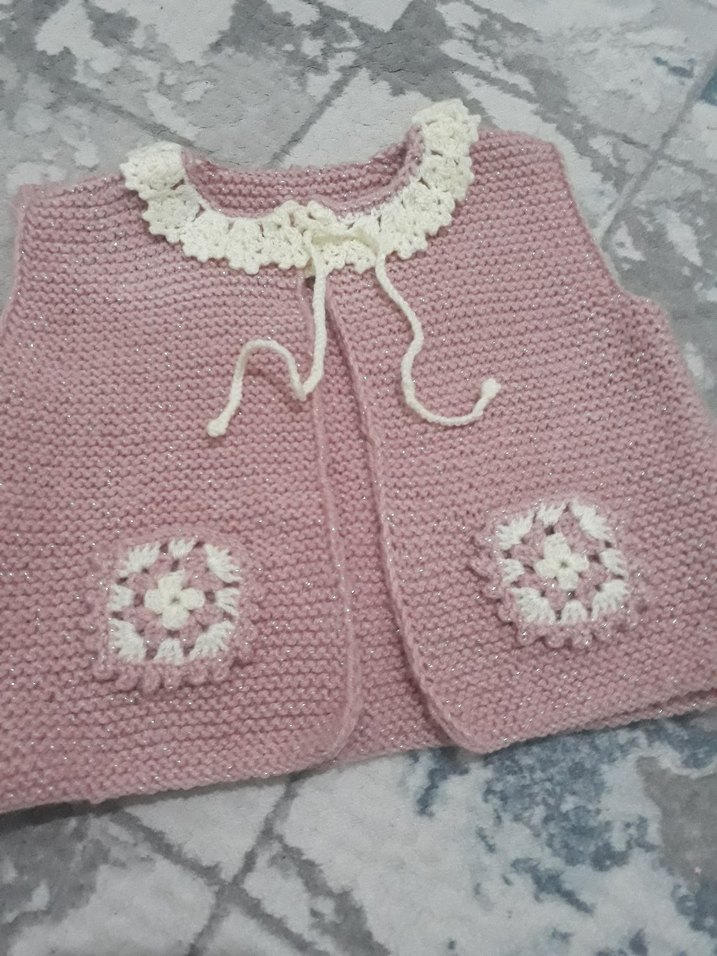 Kız Çocuk Pembe Nakışlı Triko yelek etek Takımı sipariş alınır - Görsel 3