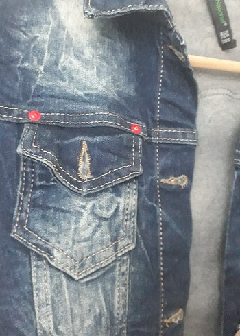 Düğmeli Mavi Kadın Denim Ceket - Görsel 4
