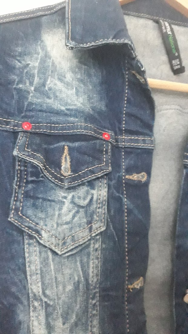 Düğmeli Mavi Kadın Denim Ceket - Görsel 4