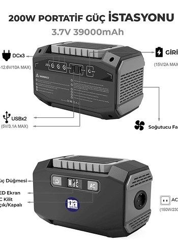 200W Siyah Taşınabilir Güç Kaynağı - Görsel 2