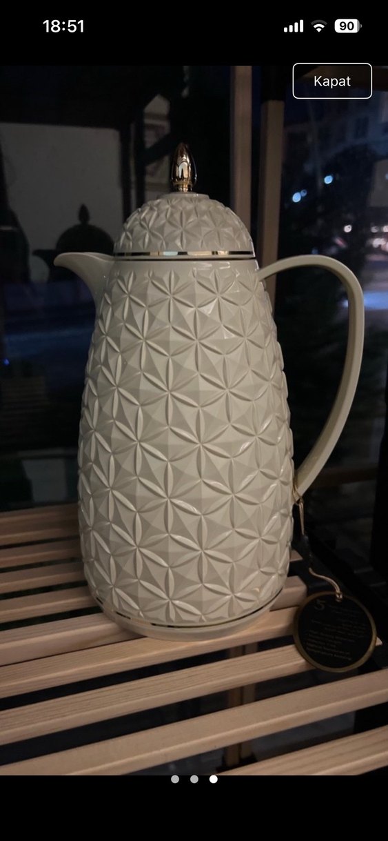 Beyaz Kabartmalı Termoslu Demlik - Görsel 3