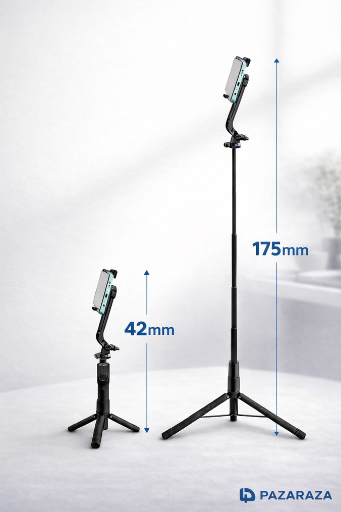 Kablosuz Kumandalı Siyah Selfie Çubuğu ve Tripod - Görsel 4