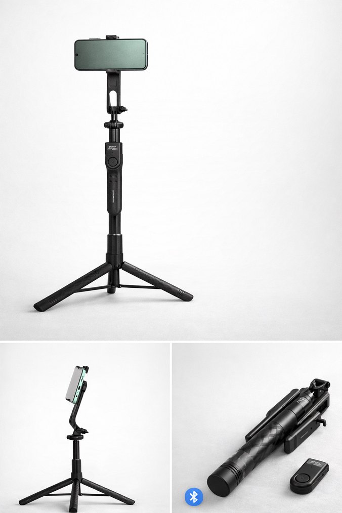 Kablosuz Kumandalı Siyah Selfie Çubuğu ve Tripod - Görsel 2