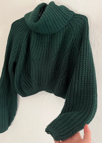 Addax Yeşil Boğazlı Örgü Kadın Kazak - Görsel 2