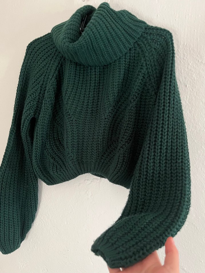 Addax Yeşil Boğazlı Örgü Kadın Kazak - Görsel 2