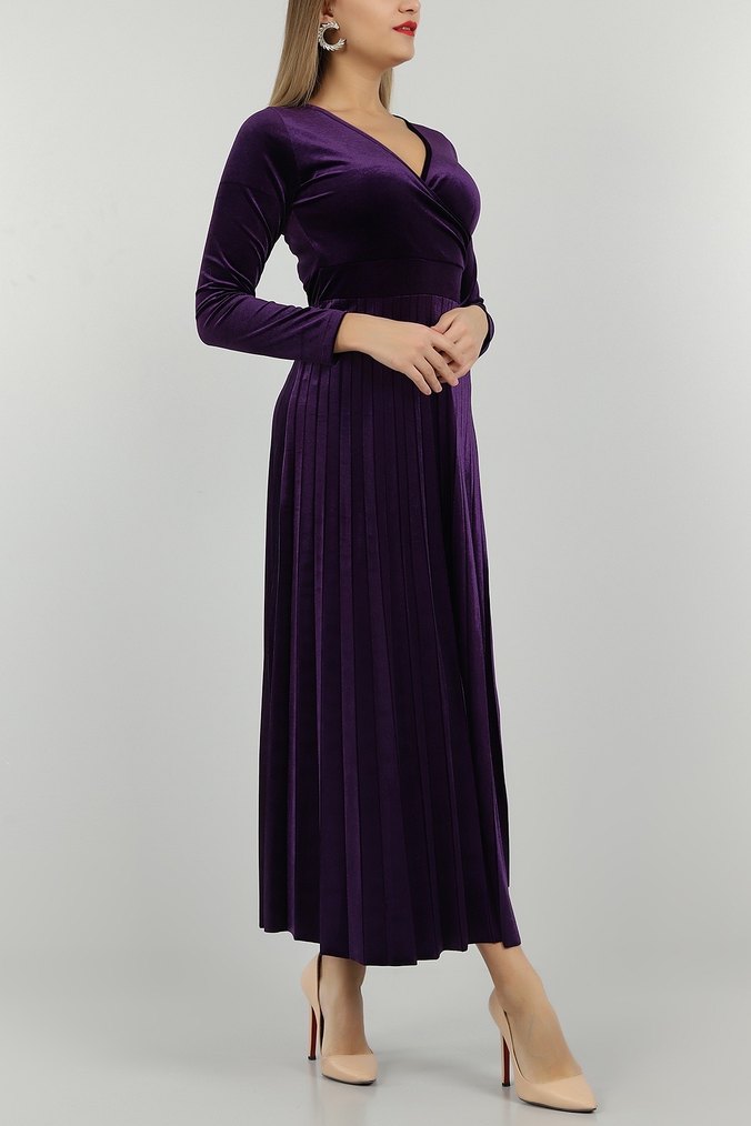 Mor Piliseli Kadife Elbise - Görsel 2