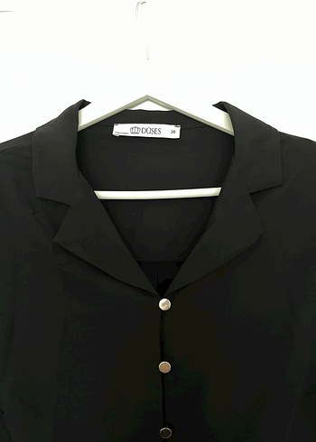 Kadın Siyah Düğmeli Uzun Kollu Gömlek - Görsel 3