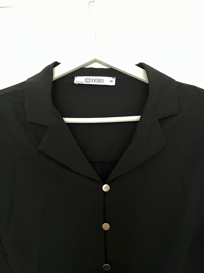 Kadın Siyah Düğmeli Uzun Kollu Gömlek - Görsel 3
