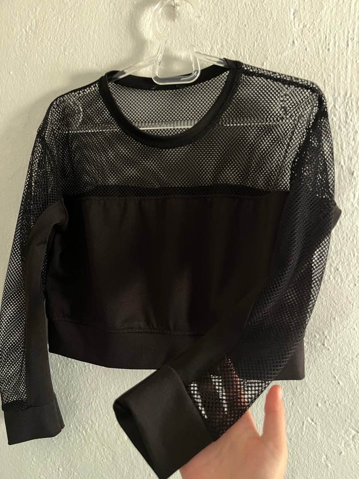 Ambar Siyah File Uzun Kollu Crop Top - Görsel 2