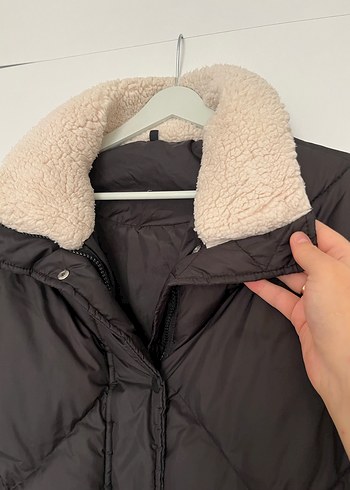 Siyah Peluş Kürklü Kadın Mont - Görsel 6