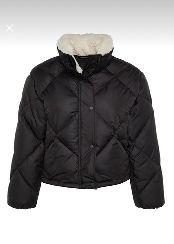 Siyah Peluş Kürklü Kadın Mont - Görsel 2