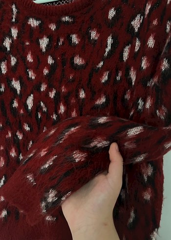 Kırmızı Leopar Desenli Kazak - Görsel 3