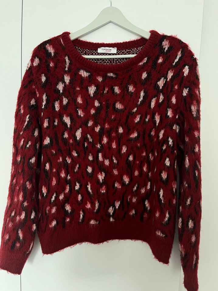 Kırmızı Leopar Desenli Kazak - Görsel 2