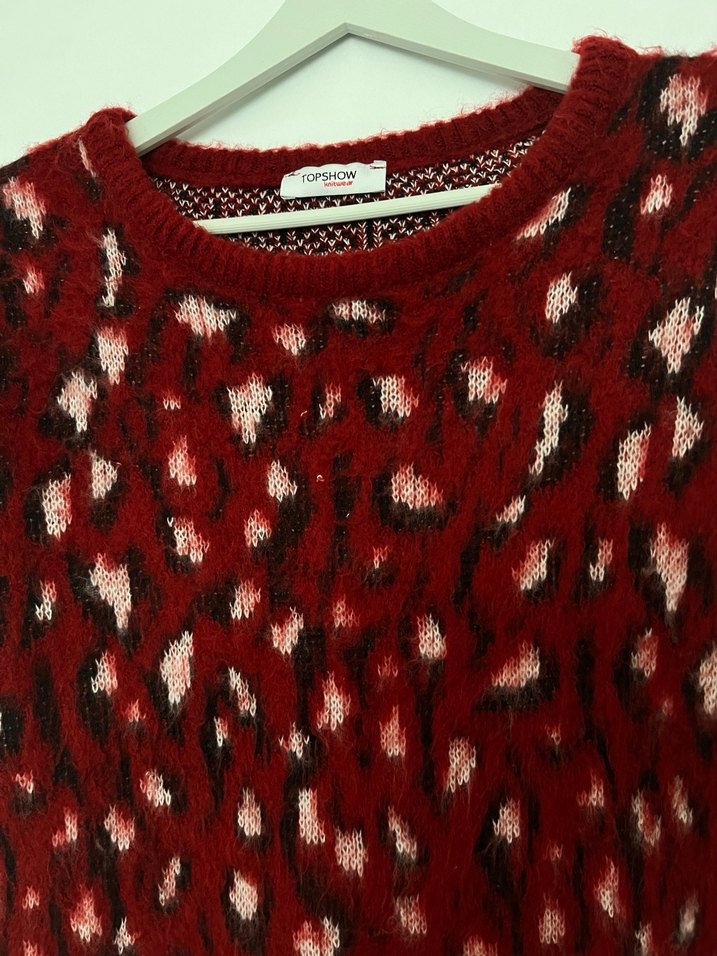 Kırmızı Leopar Desenli Kazak - Görsel 4