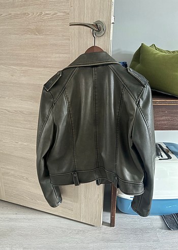 Haki Deri Biker Ceket - Görsel 3